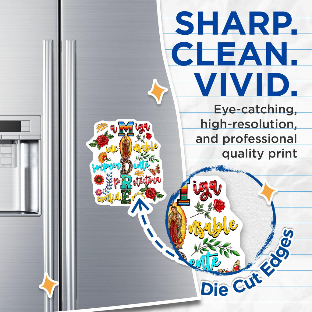 (2 Pack) Madre Magnets - Virgin Guadalupe Latina Mom - Mexican Mama Refrigerator Art - Catholic Mother Appreciation - 5 Inches On Longest Side - Thick Durable Magnet - Made in USA - MAG28099