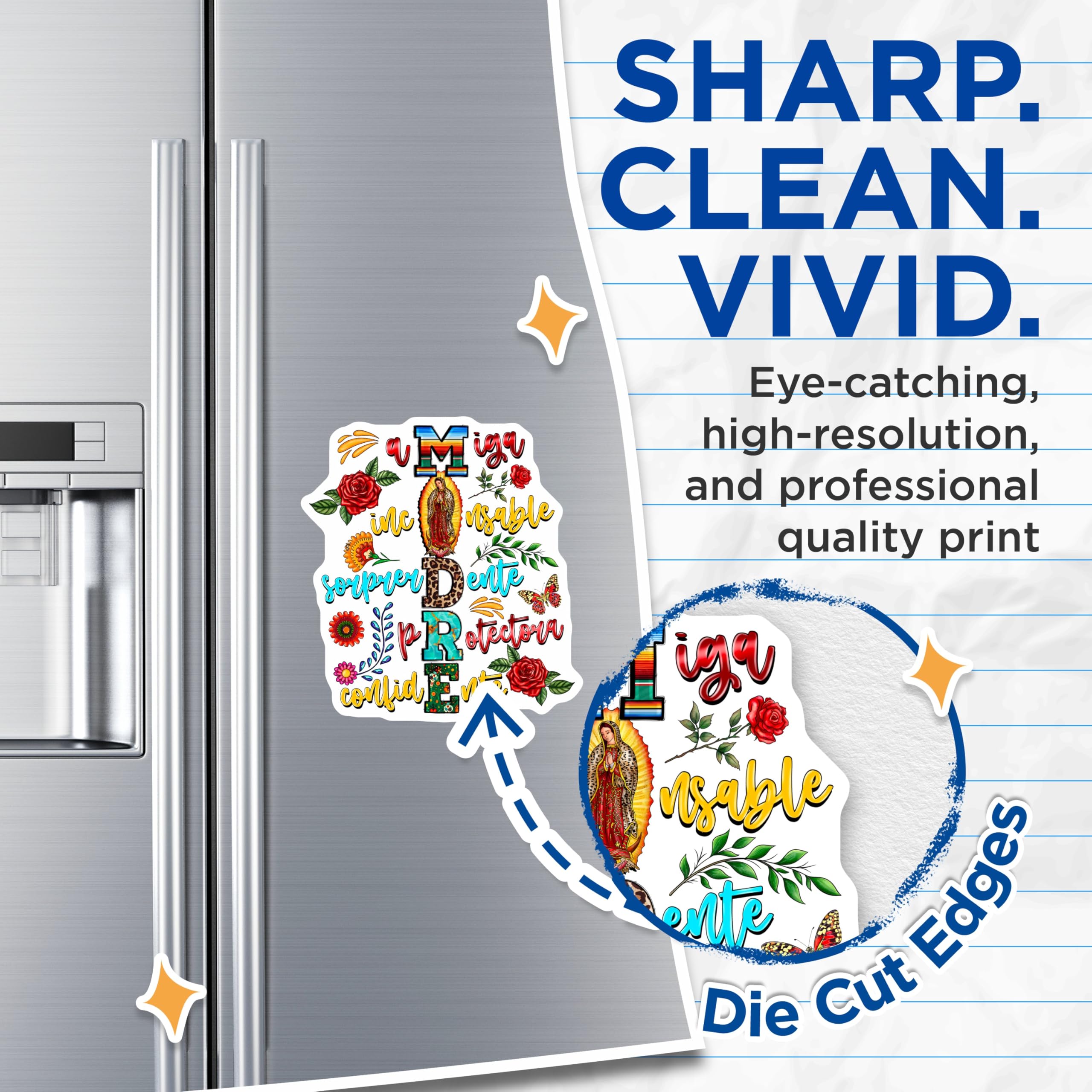 (2 Pack) Madre Magnets - Virgin Guadalupe Latina Mom - Mexican Mama Refrigerator Art - Catholic Mother Appreciation - 5 Inches On Longest Side - Thick Durable Magnet - Made in USA - MAG28099