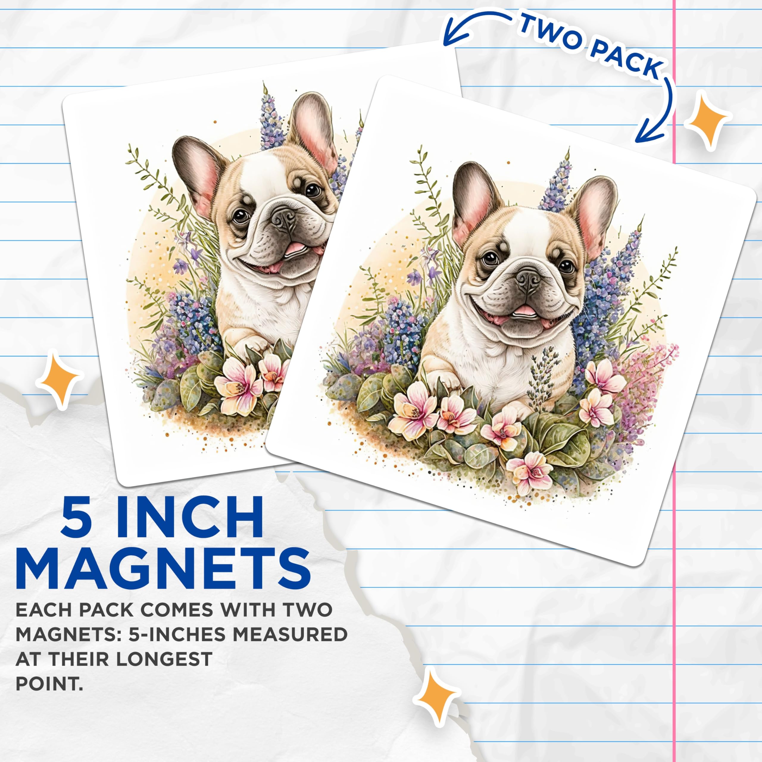 (2 Pack) French Bulldog Magnets - Floral Dog Art - Refrigerator Magnets - 5" On Longest Side - Premium Magnet - for Cars, Refrigerators, Toolboxes, Lockers - Made in USA - MAG16093