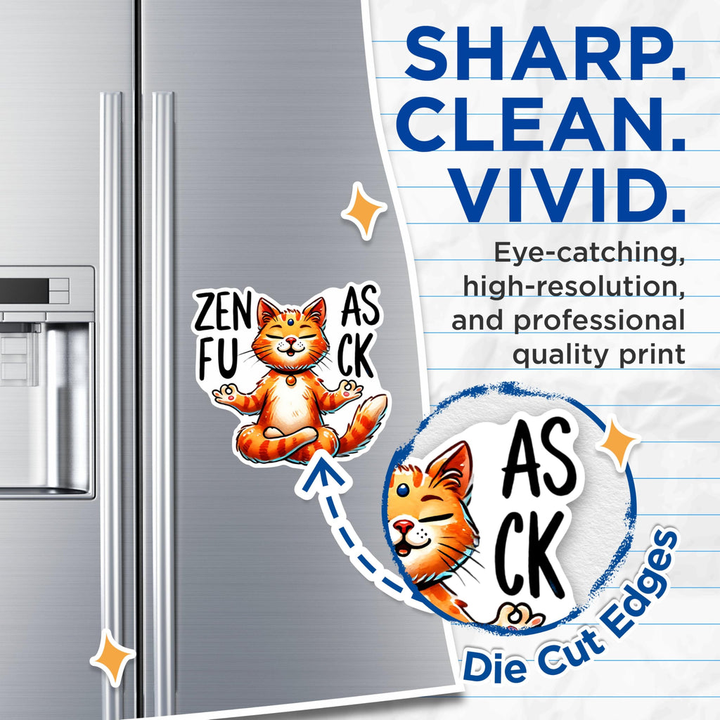 (2 Packs) Zen As F*** Magnets - Funny Sarcastic Humor Cat Lover Mom Meditating Magnets - 5 Inches On Longest Side - Premium Magnet - for Fridges, Toolboxes, Cars - Made in USA - MAG2425