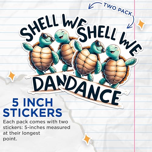 (2 Pack) Shell We Dance Stickers - Cute Turtle Stickers - Fun Animal Stickers for Kids - 5" On Longest Side - Sticks to Any Smooth Flat Surface - Made in USA - BMCS2641