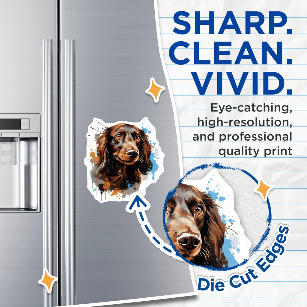 (2 Pack) Long Haired Dachshund Magnets - Watercolor Dog Art - Dachshund Mom Pet Owner Decor - 5 Inches On Longest Side - Thick Durable Magnet - Made in USA - MAG27741