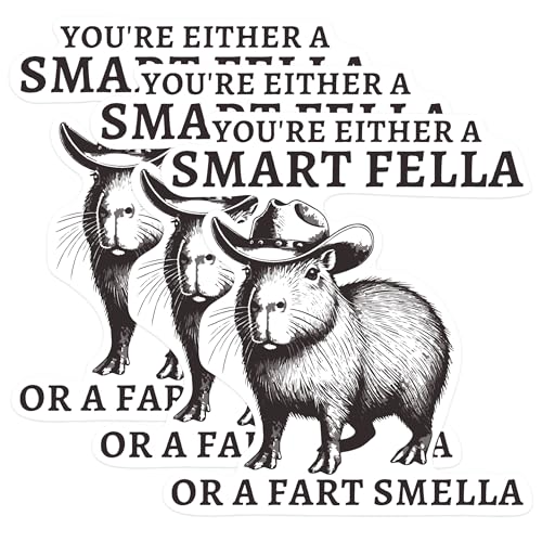 (3 Pack) Capybara Decals - Funny Capybara - Cowboy Capybara Sticker - 3 Inches On Longest Side - Easy Peel & Apply - Made in USA - 3MCS0879