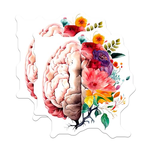 (2 Pack) Brain and Flowers Magnets - Artistic Brain - Colorful Brain Magnets - 5" On Longest Side - for Cars, Fridges, Toolboxes - Made in USA - MAG3996