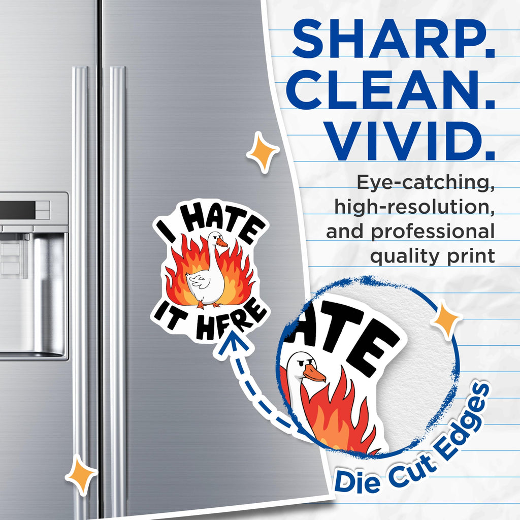 (2 Pack) I Hate It Here Goose Magnets - Funny Refrigerator Locker Decor - Sarcastic Internet Meme Animal Art - 5 Inches On Longest Side - Thick Durable Magnet - Made in USA - MAG20942