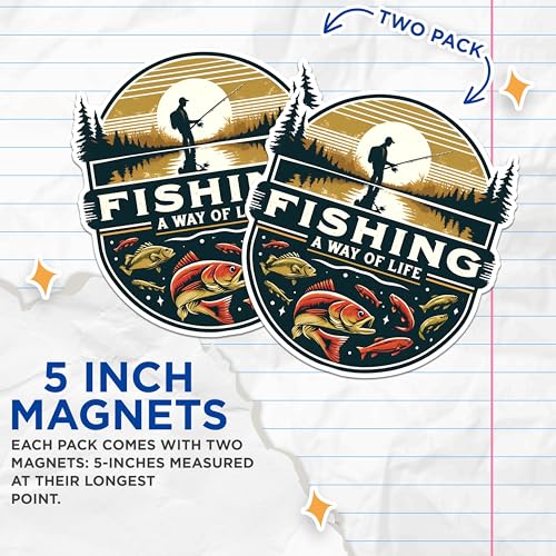 (2 Pack) Fishing A Way of Life Magnets - Fishing Lover Magnets - Fisherman Angler Magnets- 5" On Longest Side - for Fridges, Toolboxes, Cars - Made in USA - MAG2615