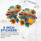 (2 Pack) Texas Sunflower Stickers - Colorful State Outline - Boho Sunflower Texas Decor - 5" On Longest Side - Sticks to Smooth Flat Surfaces - Made in USA - BMCS5729