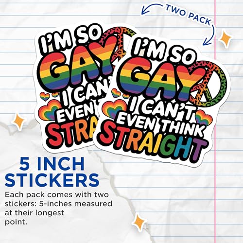 (2 Pack) Pride Stickers - LGBTQ Rainbow - Gay Pride Decal - 5" On Longest Side - Sticks to Smooth Flat Surfaces - Made in USA - BMCS8909