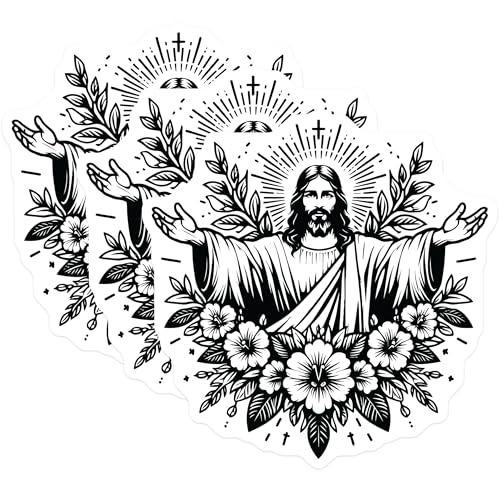 (3 Pack) Jesus Christ Decals - Floral Religious Decal - Laptop Decals - 3 Inches On Longest Side - Easy Peel & Apply - Made in USA - 3MCS6082