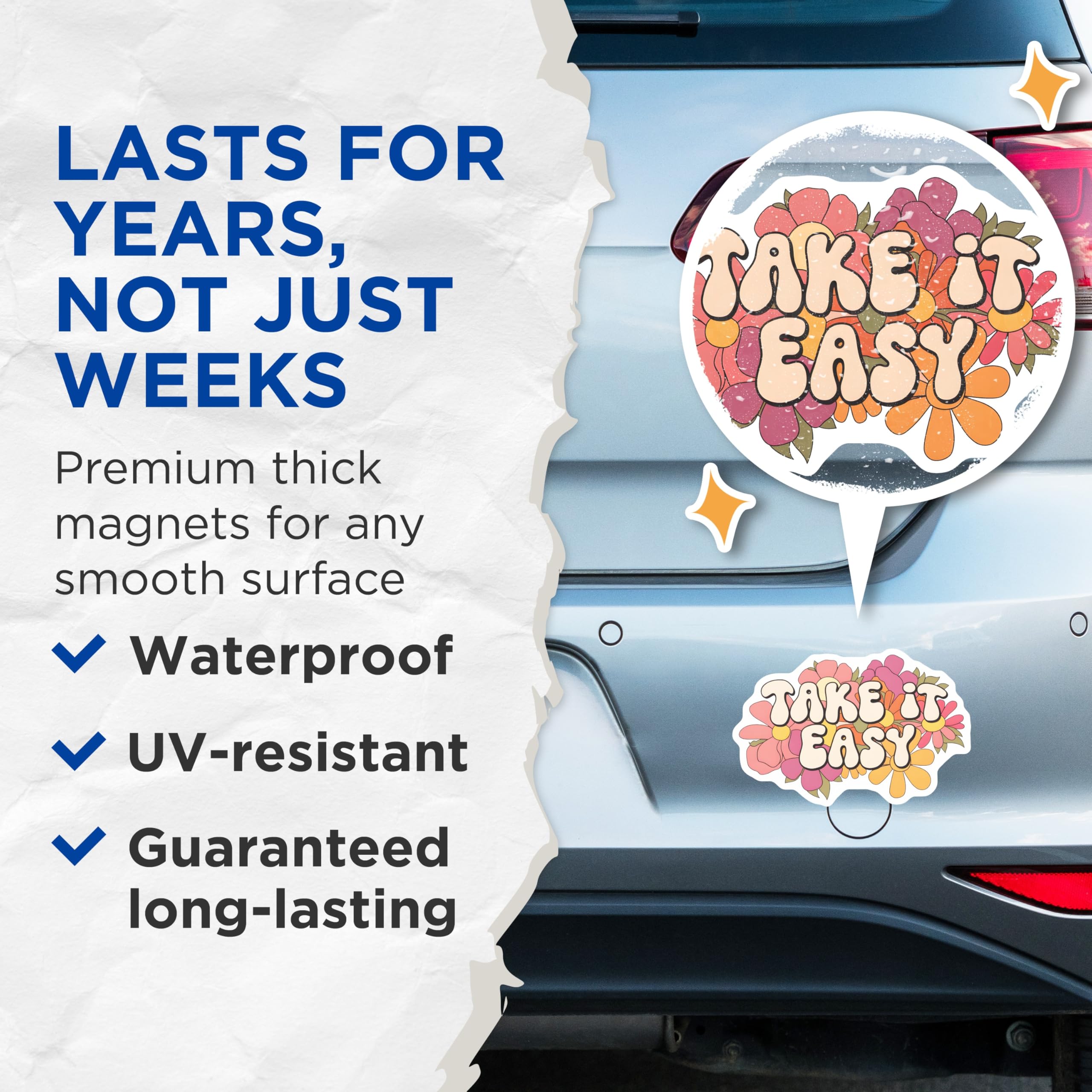 (2 Pack) Take it Easy Magnets - Floral Groovy Magnets - Positive Vibes Fridge Magnets - 5" On Longest Side - Premium Magnet - for Cars, Refrigerators, Toolboxes, Lockers - Made in USA - MAG18173
