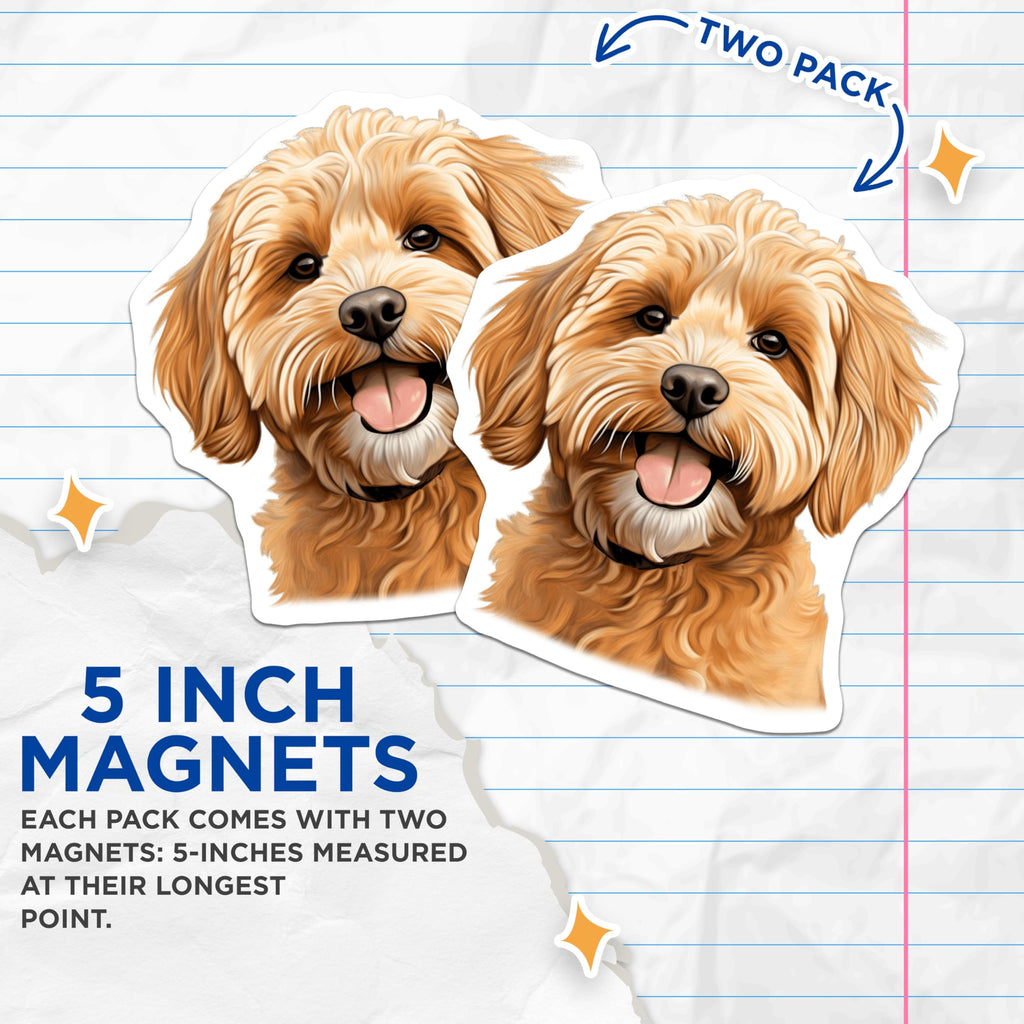 (2 Pack) Goldendoodle Magnets - Cute Dog Lover Fridge Decor - Pet Parent Accessory - 5 Inches On Longest Side - Thick Durable Magnet - Made in USA - MAG29793