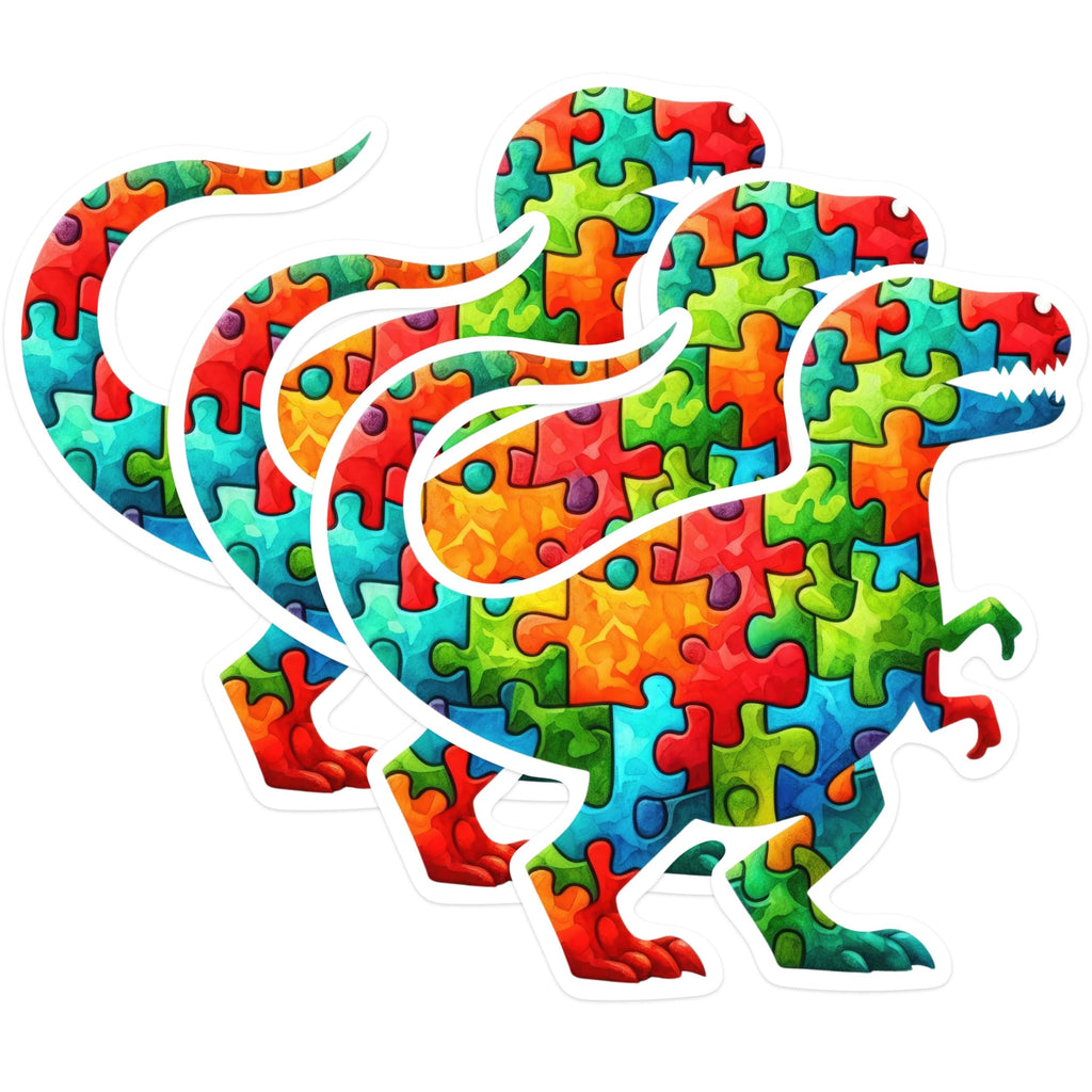 (3 Pack) Dinosaur Puzzle Decals - Autism Awareness - Laptop Decal - 3 Inches On Longest Side - Easy Peel & Apply - Made in USA - 3MCS0590