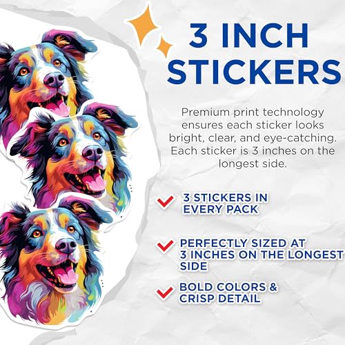 (3 Pack) Australian Shepherd Decals - Dog Breed Stickers - Laptop Decal - 3 Inches On Longest Side - Easy Peel & Apply - Made in USA - 3MCS0711