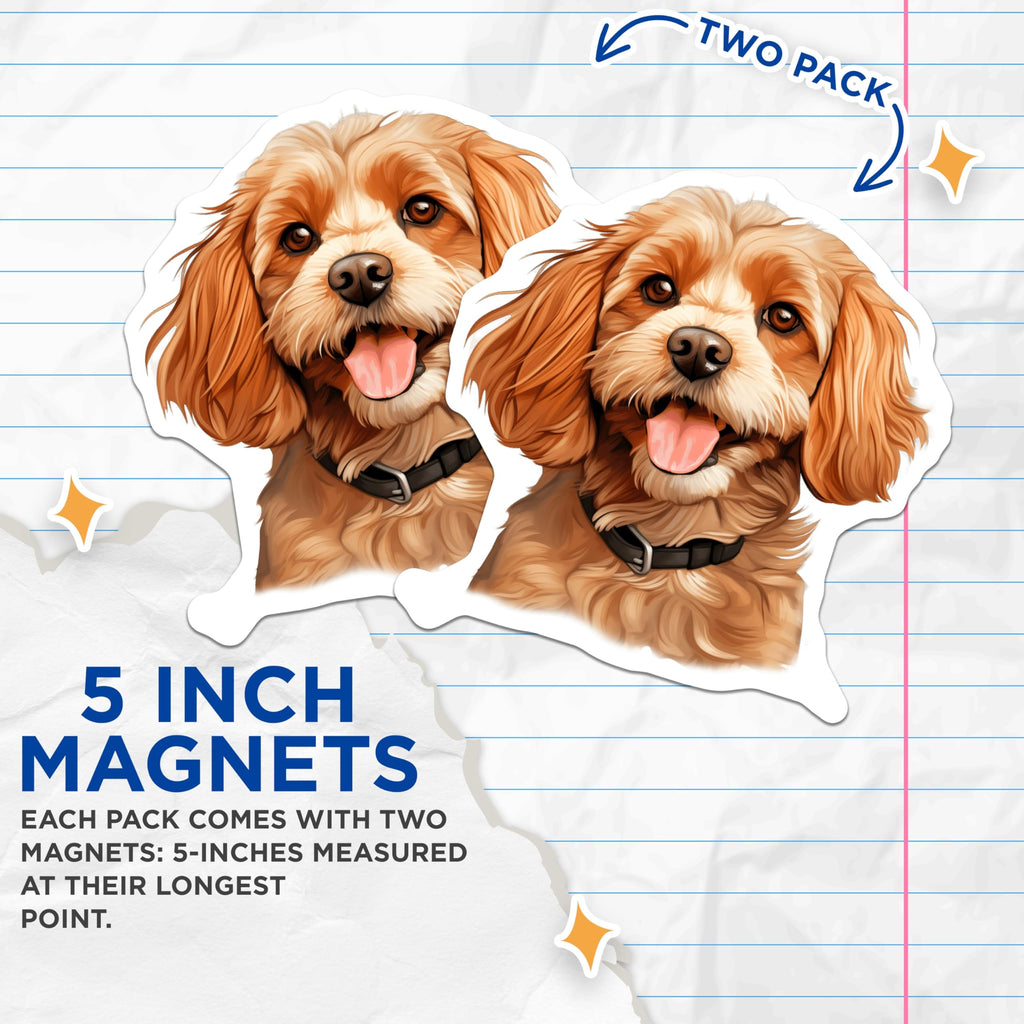 (2 Pack) Adorable Cavapoo Dog Magnets - Fluffy Cockapoo Puppy - Dog Mom Dad Refrigerator Decor - 5 Inches On Longest Side - Thick Durable Magnet - Made in USA - MAG29147