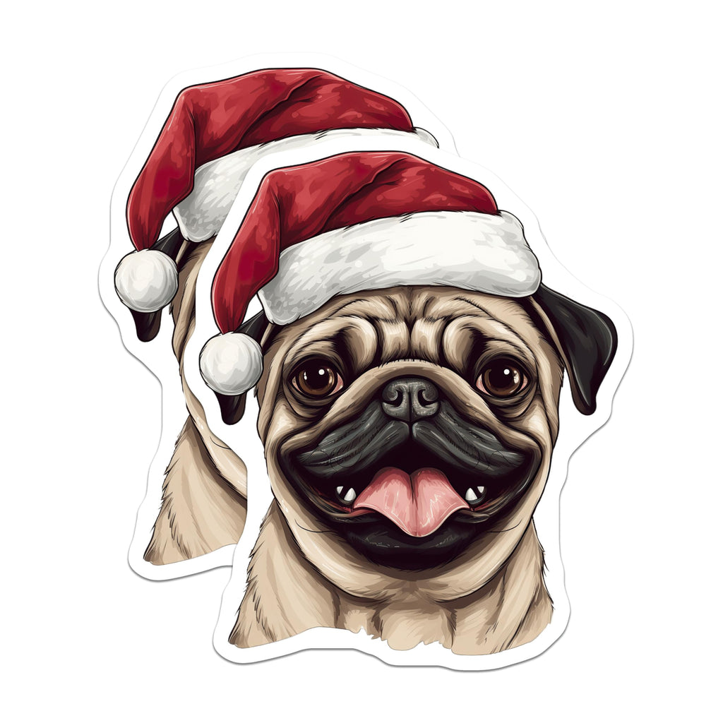 (2 Pack) Christmas Pug Magnets - Festive Dog Lover Decor - Holiday Refrigerator Magnets - 5 Inches On Longest Side - Thick Durable Magnet - Made in USA - MAG27483