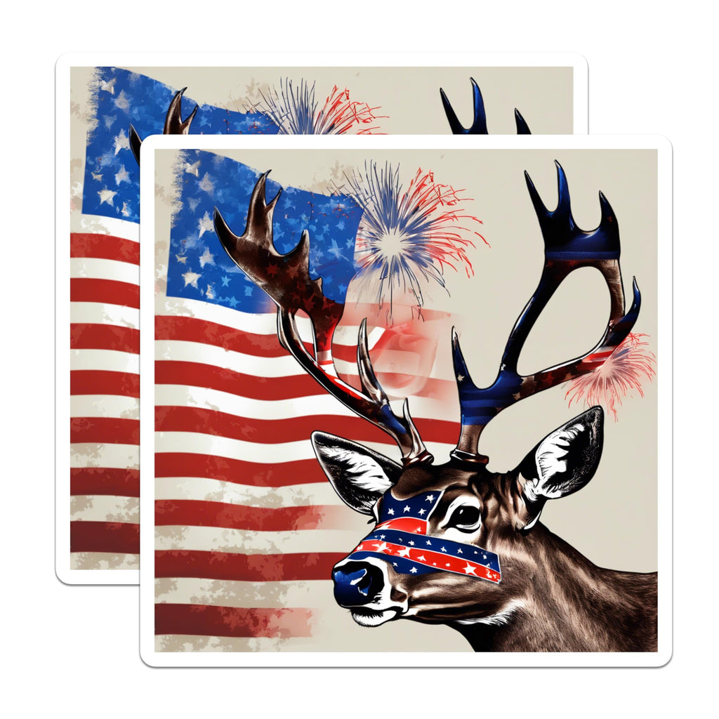 (2 Pack) Patriotic Deer Magnets - American Flag Antlers Wildlife Art - 4th of July Independence Day Decor - USA Proud Hunter - 5 Inches On Longest Side - Thick Durable Magnet - Made in USA - MAG19545