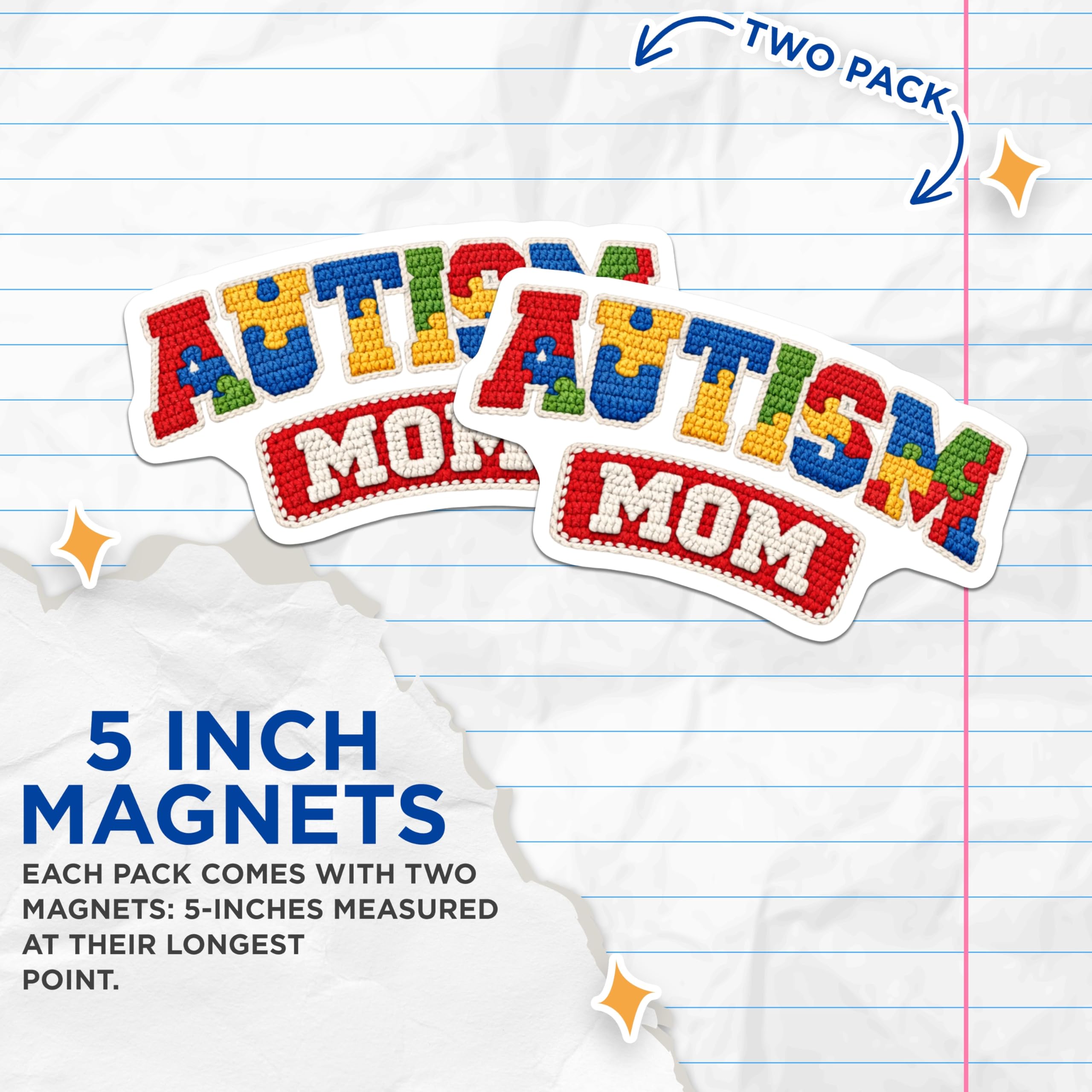 (2 Pack) Autism Mom Magnets - Autism Awareness Support - Puzzle Piece Decor for Moms - 5 Inches On Longest Side - Thick Durable Magnet - Made in USA - MAG23167