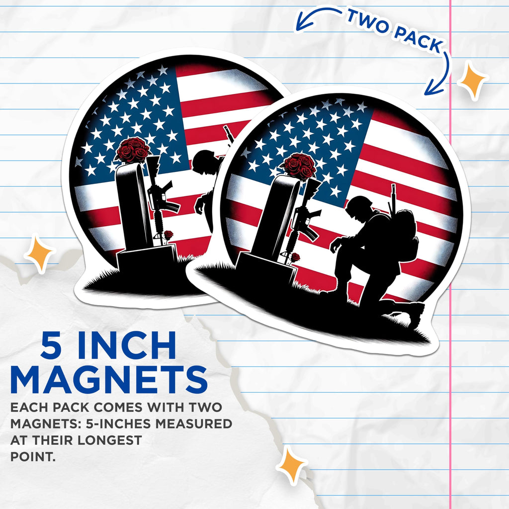(2 Pack) Fallen Soldier Magnets - American Flag - Military Memorials - 5" On Longest Side - Premium Magnet - for Cars, Refrigerators, Toolboxes, Lockers - Made in USA - MAG14908