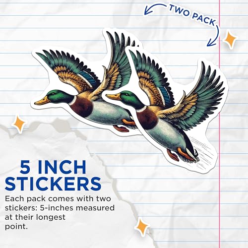 (2 Pack) Flying Duck Stickers - Wildlife Art Decals - 5" On Longest Side - Sticks to Smooth Flat Surfaces - Made in USA - BMCS8718 - BMCS8718