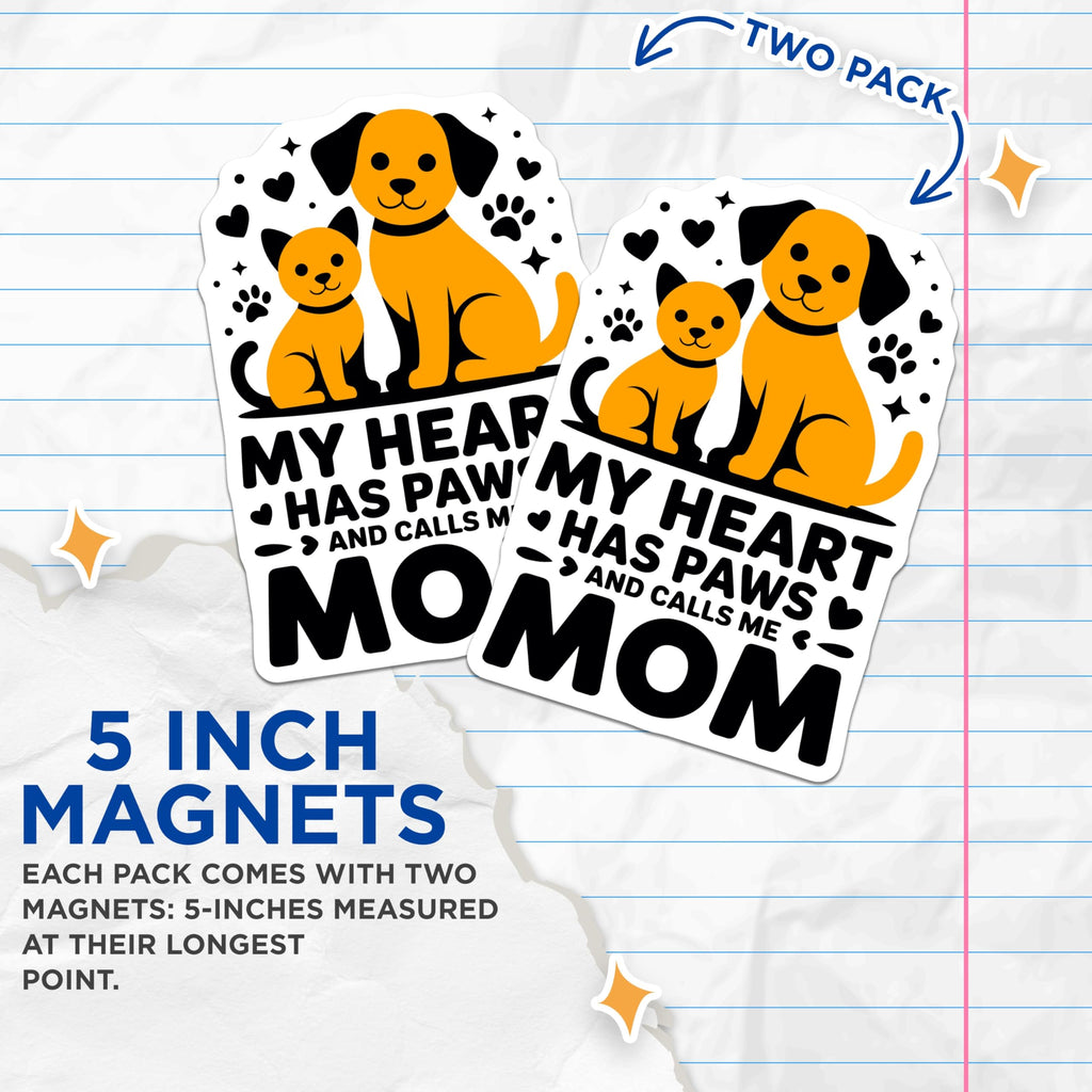 (2 Pack) Dog Mom Cat Mom Magnets - Pet Parent Refrigerator Decor - Fur Mom Mothers Day Ideas - 5 Inches On Longest Side - Thick Durable Magnet - Made in USA - MAG29885