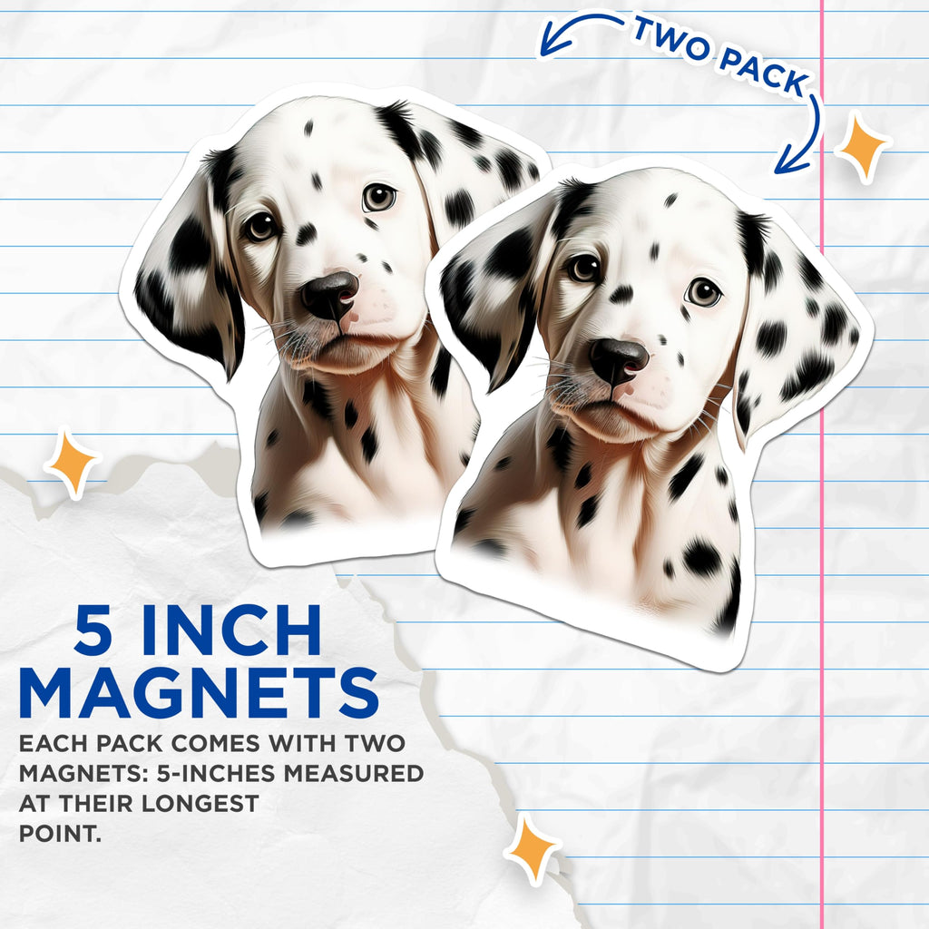 (2 Pack) Dalmatian Puppy Magnets - Cute Spotted Dog Artwork - Animal Lover Fridge Locker Decor - 5 Inches On Longest Side - Thick Durable Magnet - Made in USA - MAG24417