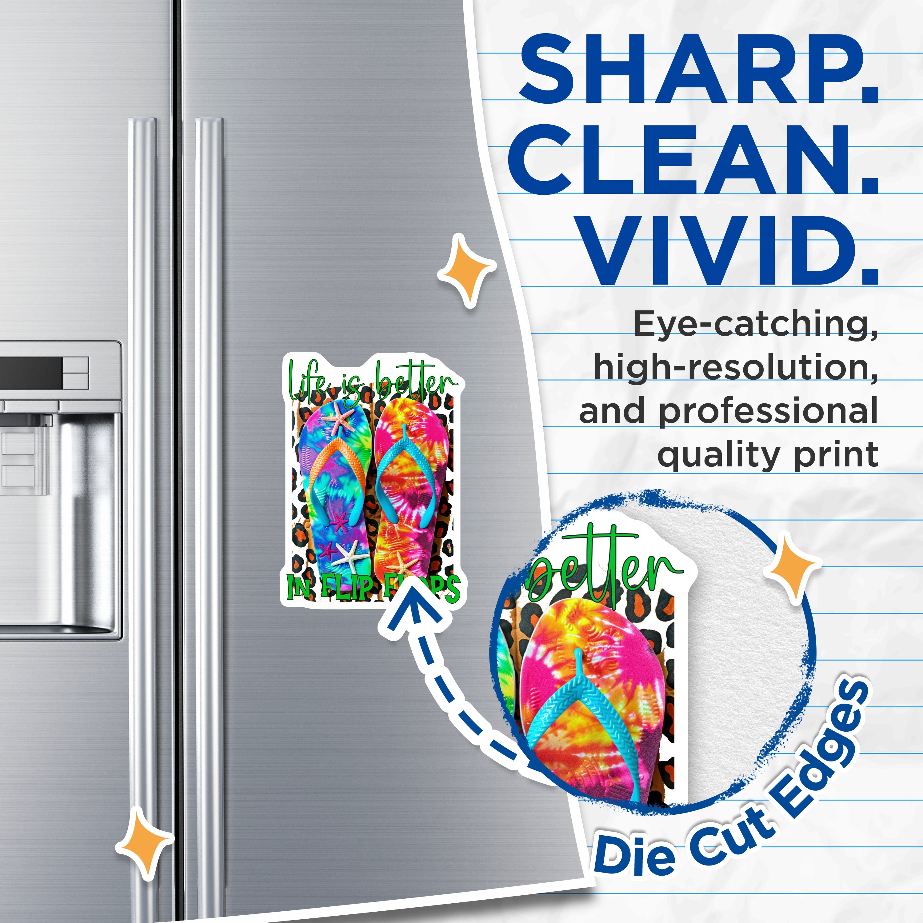 (2 Pack) Tie Dye Flip Flop Magnets - Beach Life Refrigerator - Starfish Summer Art - 5 Inches On Longest Side - Thick Durable Magnet - Made in USA - MAG38701