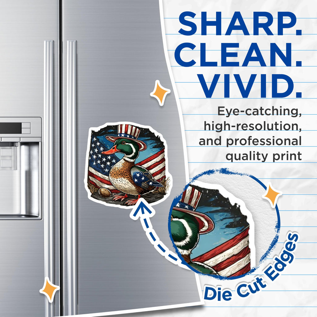 (2 Pack) Patriotic Duck Magnets - Uncle Sam Hat American Flag Design - Independence Day Refrigerator Decor - USA Themed - 5 Inches On Longest Side - Thick Durable Magnet - Made in USA - MAG21623