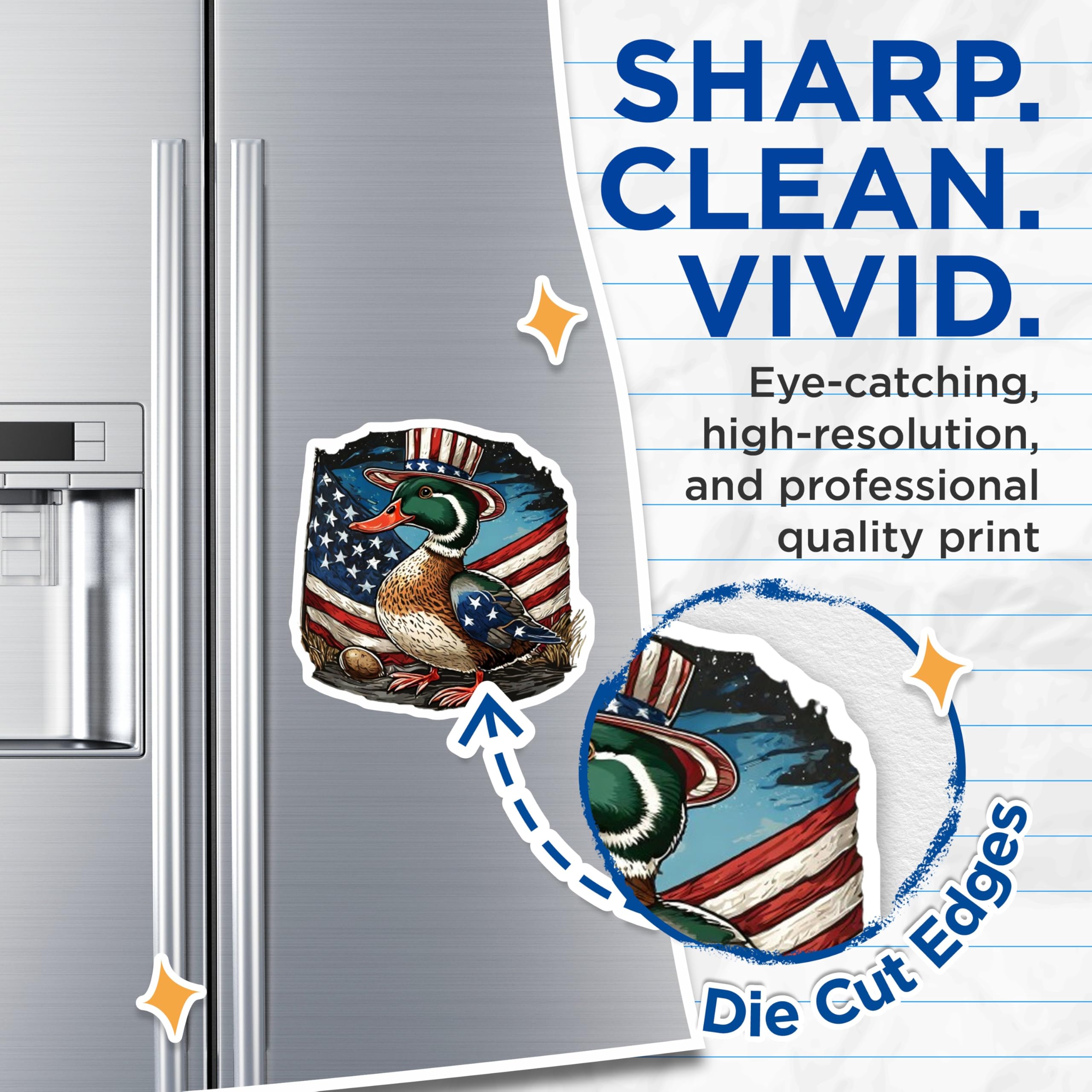 (2 Pack) Patriotic Duck Magnets - Uncle Sam Hat American Flag Design - Independence Day Refrigerator Decor - USA Themed - 5 Inches On Longest Side - Thick Durable Magnet - Made in USA - MAG21623