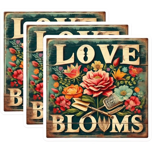 (3 Pack) Floral Love Blooms Decals - Garden Decor Stickers - Laptop Decal - Planner Stickers- 3 Inches On Longest Side - Easy Peel & Apply - Made in USA - 3MCS5865
