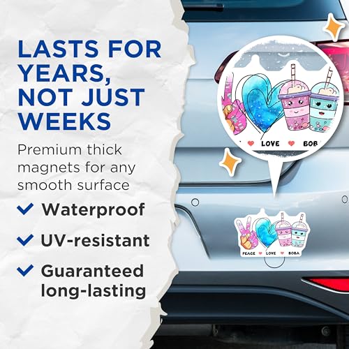 (2 Pack) Peace Love Boba Magnets - Cute Drink Art - Fun Kitchen Decor - 5" On Longest Side - for Cars, Fridges, Toolboxes - Made in USA - MAG7748