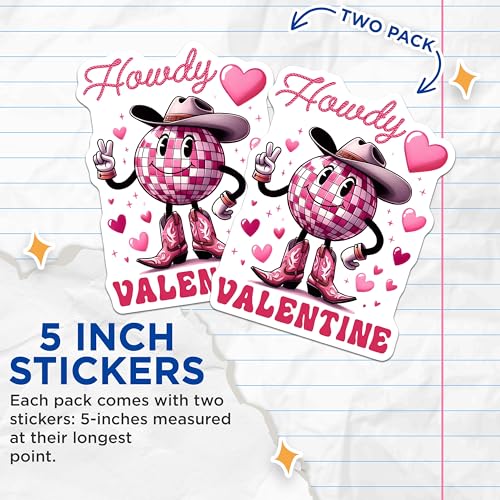 (2 Pack) Howdy Valentine Stickers - Valentine's Day Stickers - Cowboy Heart Stickers - Love Stickers - 5" On Longest Side - Sticks to Any Smooth Flat Surface - Made in USA - BMCS3137