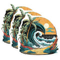 (3 Pack) Tropical Wave Decals - Beach Scene Stickers - Ocean Art Decals - 3 Inches On Longest Side - Easy Peel & Apply - Made in USA - 3MCS8015