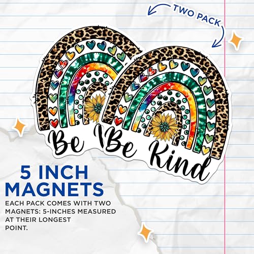(2 Packs) Be Kind Sunflower Rainbow Magnets - Positive Inspiring Motivational Magnets - 5 Inches On Longest Side - Premium Magnet - for Fridges, Toolboxes, Cars - Made in USA - MAG2507