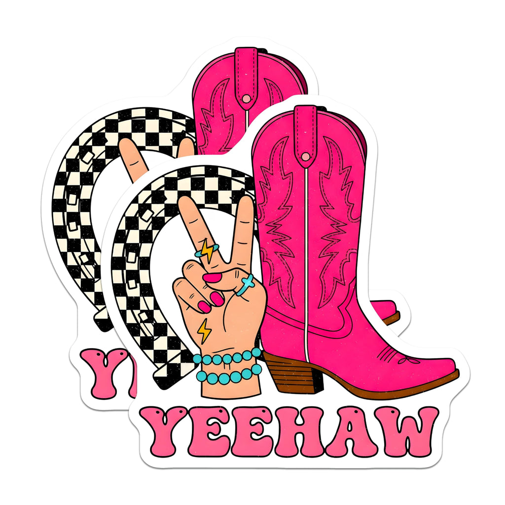 (2 Pack) Yeehaw Magnets - Cowgirl Decor - Pink Boot Horseshoe Decorations - 5" On Longest Side - Premium Magnet - for Cars, Refrigerators, Toolboxes, Lockers - Made in USA - MAG16248