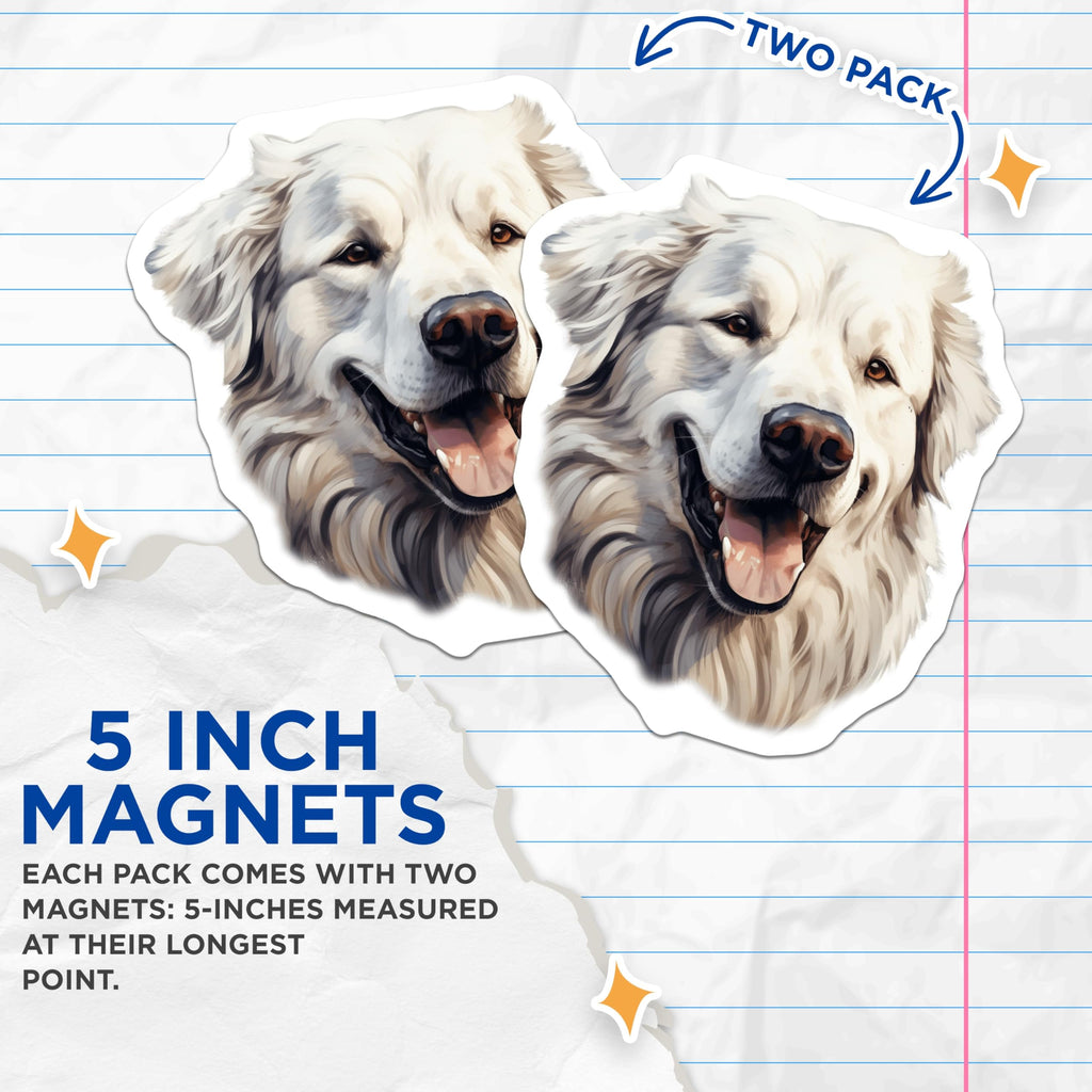 (2 Pack) Great Pyrenees Magnets - White Fluffy Dog Decor - Dog Lover Fridge Art for Pet Parents - 5 Inches On Longest Side - Thick Durable Magnet - Made in USA - MAG30677