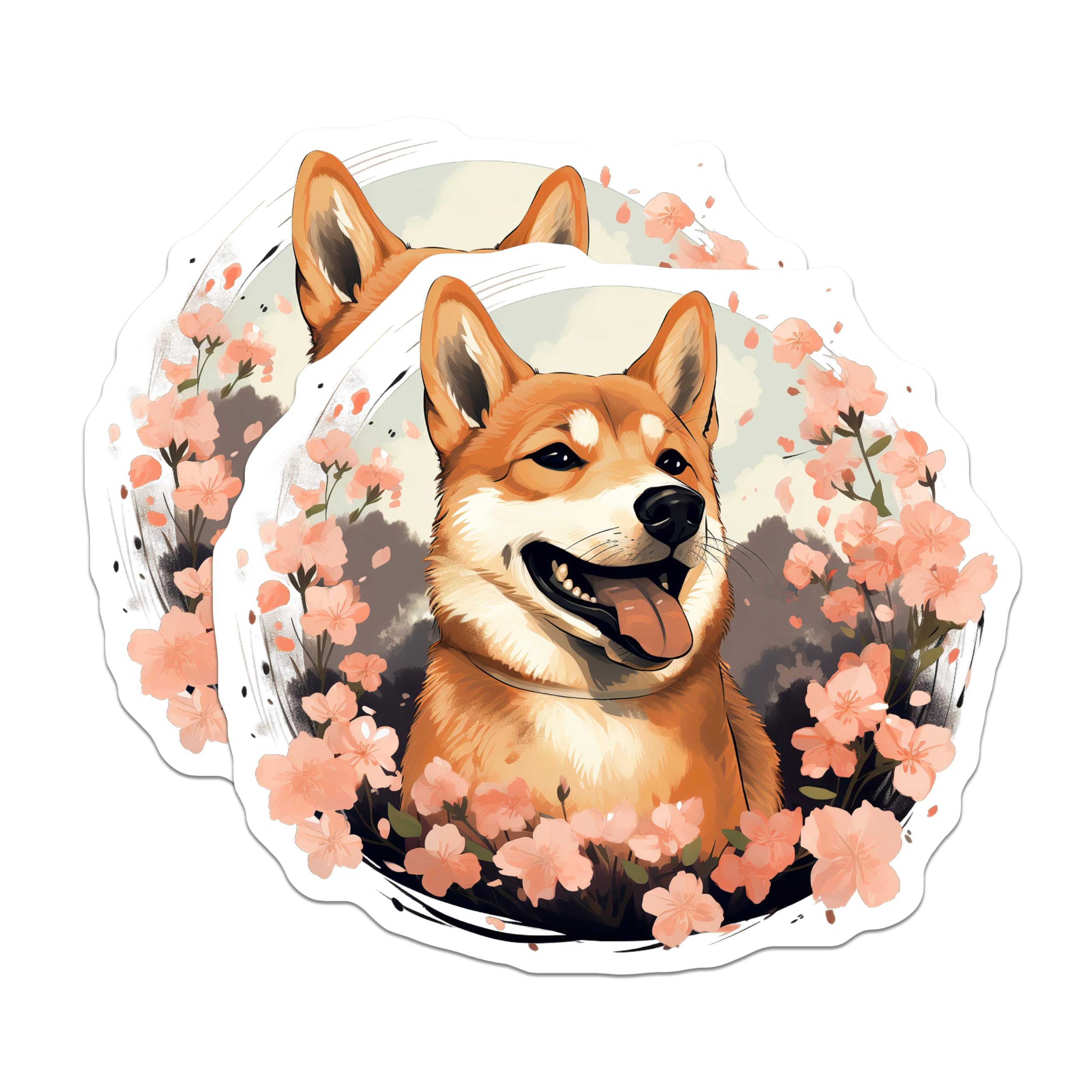 (2 Pack) Shiba Inu Cherry Blossom Magnets - Kawaii Dog Decor - Sakura Art Pet Lover Fridge Item - 5 Inches On Longest Side - Thick Durable Magnet - Made in USA - MAG25763