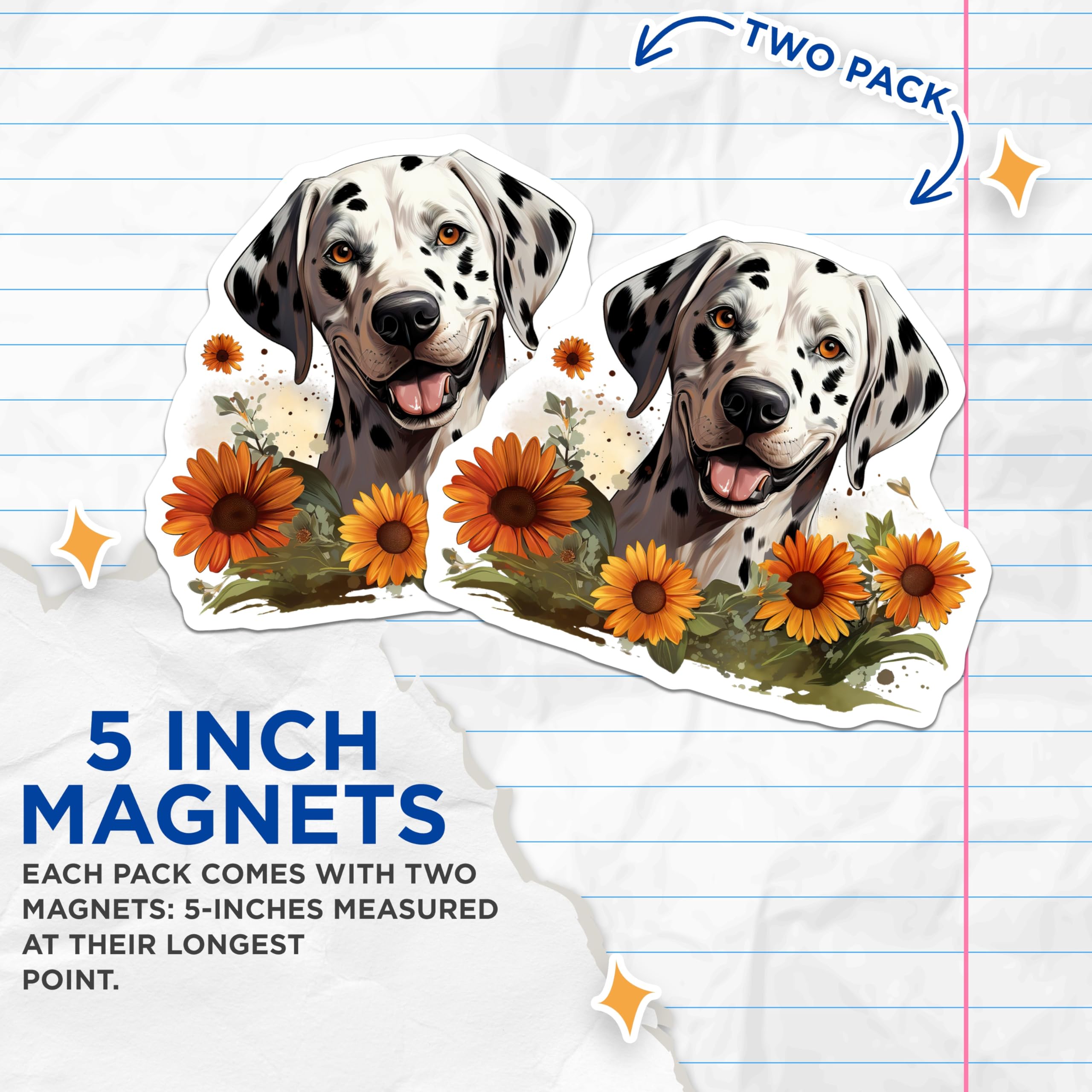 (2 Pack) Dalmatian Magnets - Happy Dog Lover Kitchen Decor - Floral Pet Art - Dog Owner Housewarming - Refrigerator Magnets - 5 Inches On Longest Side - Thick Durable Magnet - Made in USA - MAG30298