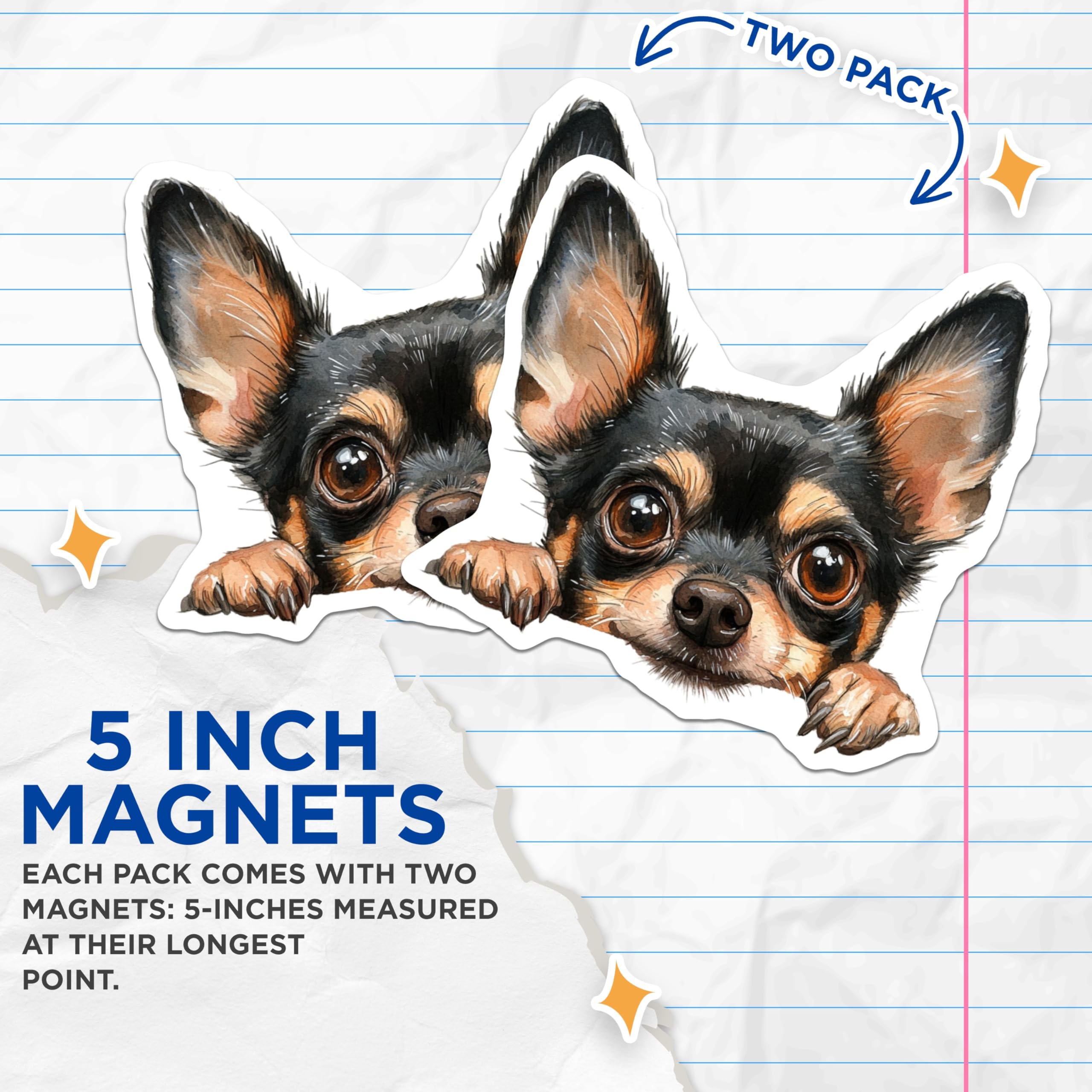 (2 Pack) Chihuahua Magnets - Dog Breed Magnets - Watercolor Pet Magnets - 5" On Longest Side - Premium Magnet - for Cars, Refrigerators, Toolboxes, Lockers - Made in USA - MAG15845
