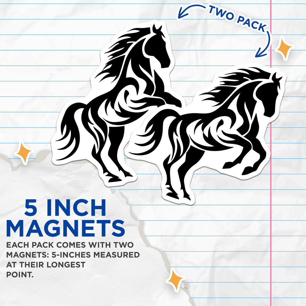 (2 Pack) Tribal Horse Magnets - Rearing Stallion Art - Modern Equestrian Decor - Animal Lover Fridge Locker Magnets - 5 Inches On Longest Side - Thick Durable Magnet - Made in USA - MAG37572