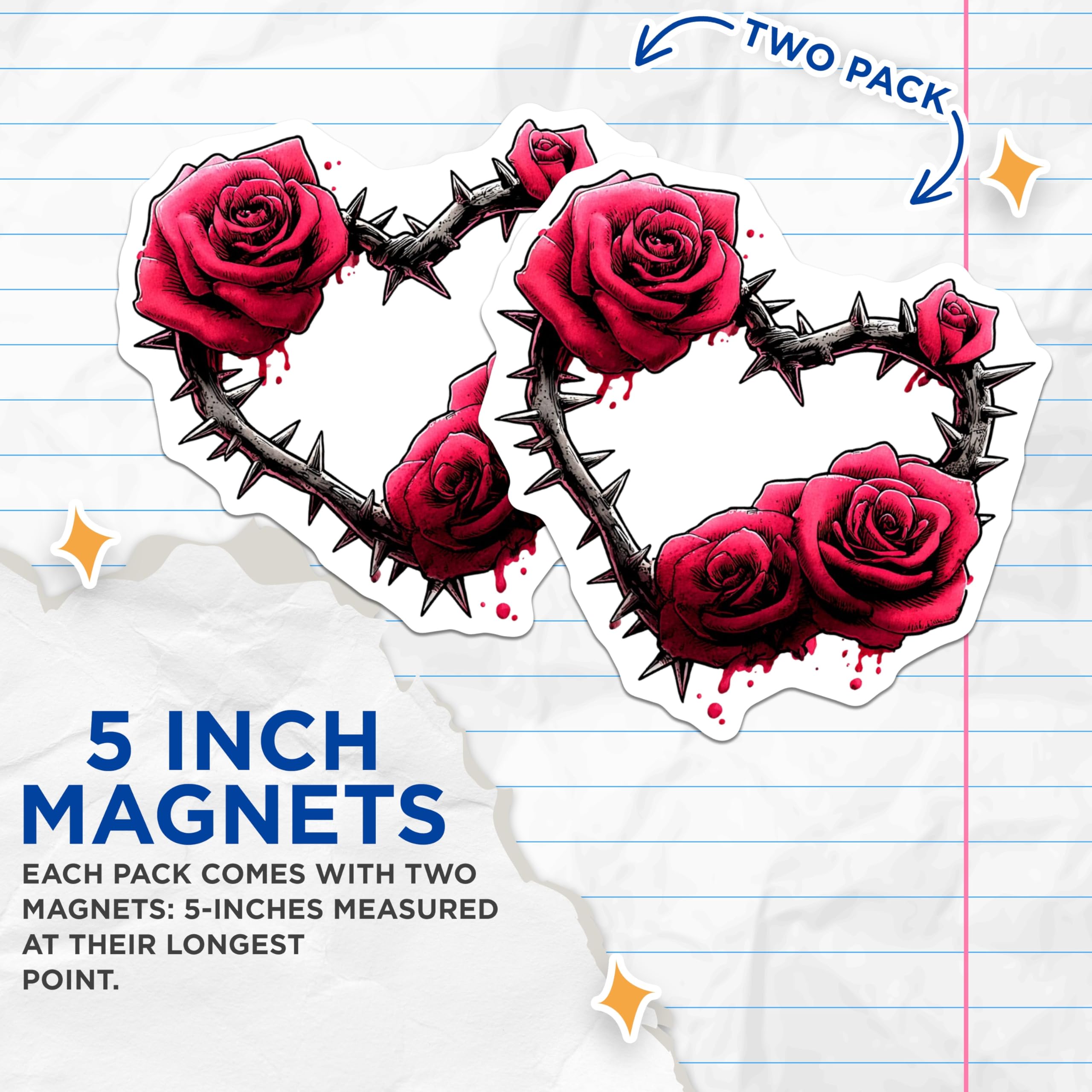 (2 Pack) Gothic Rose Heart Magnets - Thorny Floral Design - Dark Romance Aesthetic - Passionate Love Artwork - 5 Inches On Longest Side - Thick Durable Magnet - Made in USA - MAG20645