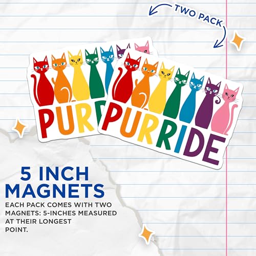 (2 Pack) Pride Cat Decorations Magnet - 5" On Longest Side - Sticks to Smooth Flat Surfaces - Made in USA - MAG9545