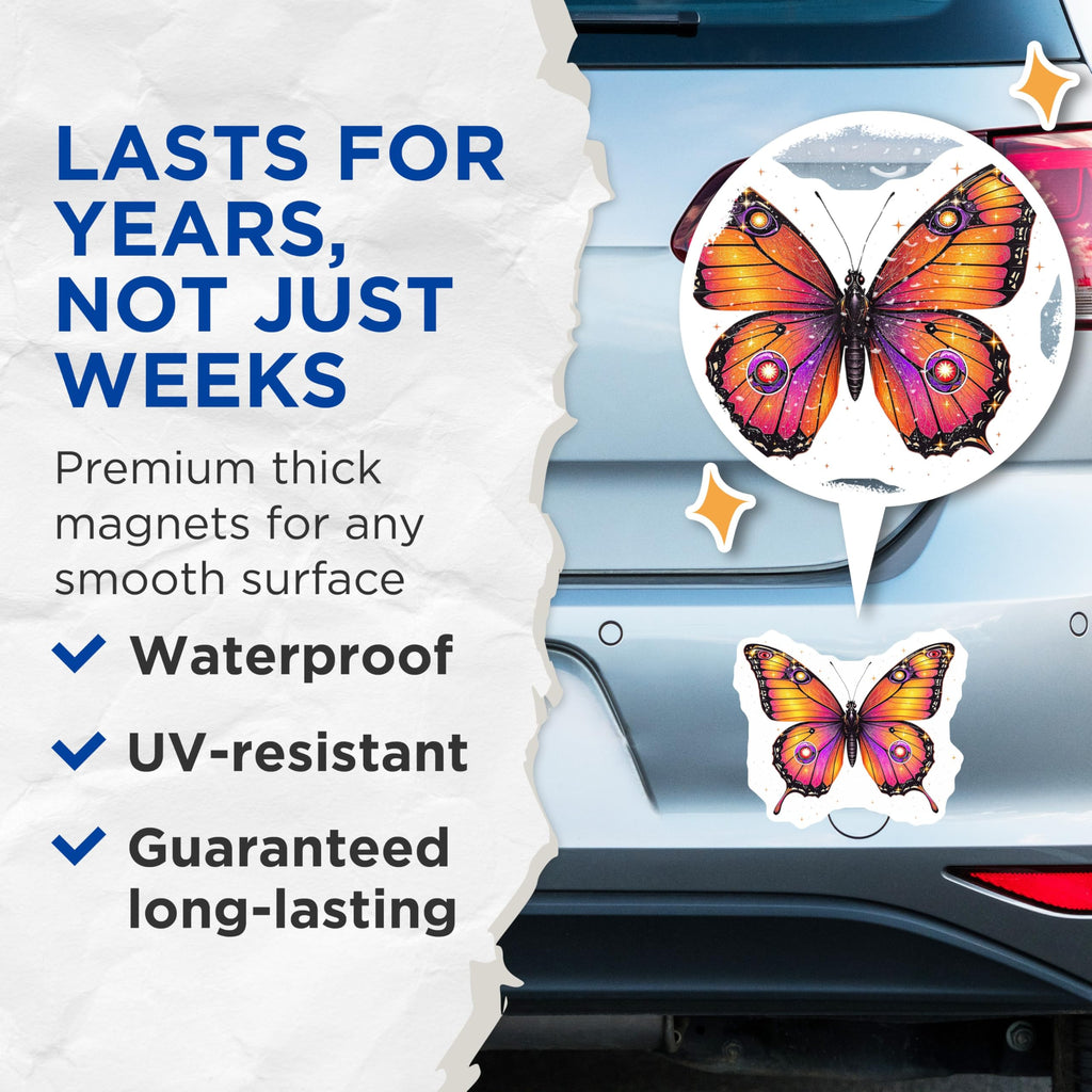 (2 Pack) Butterfly Magnets - Decorative Magnets - Fridge Magnets - 5" On Longest Side - Premium Magnet - for Cars, Refrigerators, Toolboxes, Lockers - Made in USA - MAG14579