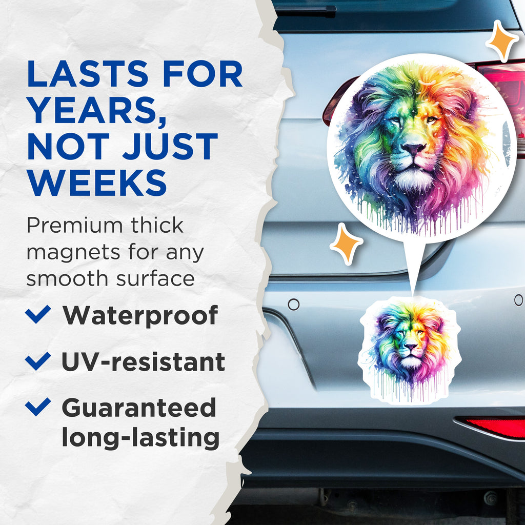 (2 Pack) Rainbow Lion Magnets - Watercolor Animal Decor - Majestic Beast Symbolism - Spiritual Courage Display - Inspirational Home Accent - 5" - Durable Magnet - Made in USA - MAG38916