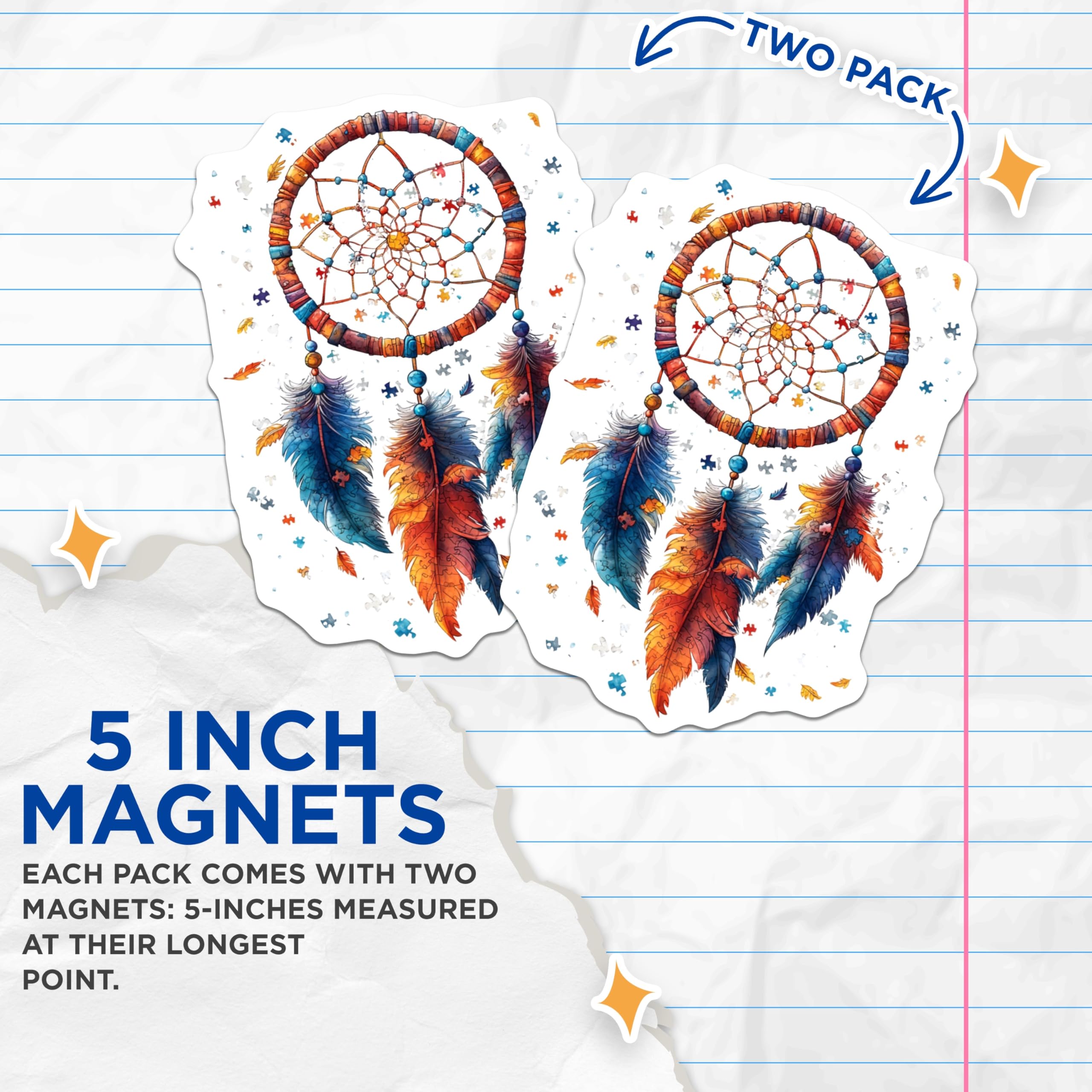 (2 Pack) Dreamcatcher Magnets - Puzzle Piece Art - Bohemian Fridge Decor - Autism Awareness - Spiritual Home Accent - 5 Inches On Longest Side - Thick Durable Magnet - Made in USA - MAG30952