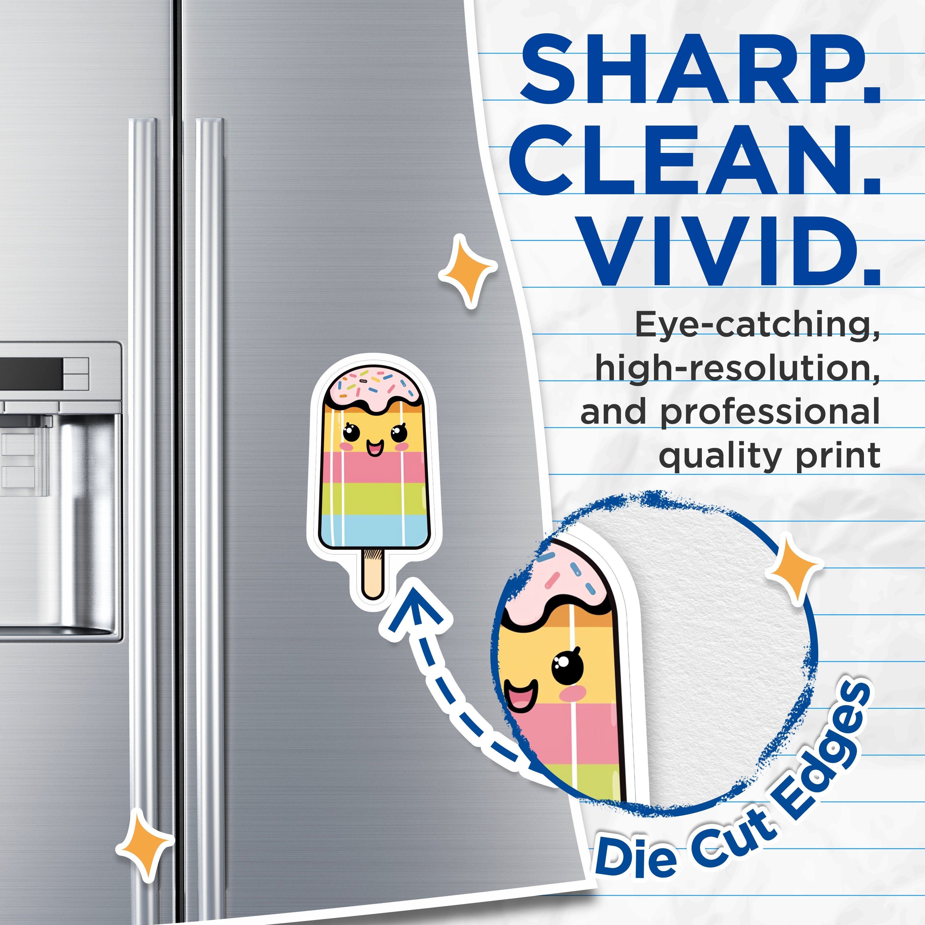 (2 Pack) Kawaii Popsicle Magnets - Rainbow Ice Cream Decor - Cute Food Refrigerator Locker Accessory for Kitchen Office - 5 Inches On Longest Side - Thick Durable Magnet - Made in USA - MAG37119