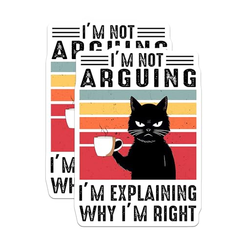 (2 Pack) Funny Cat Stickers - I'm Not Arguing - Cat Quote Decal for Laptop and Water Bottle - 5" On Longest Side - Sticks to Smooth Flat Surfaces - Made in USA - BMCS7831