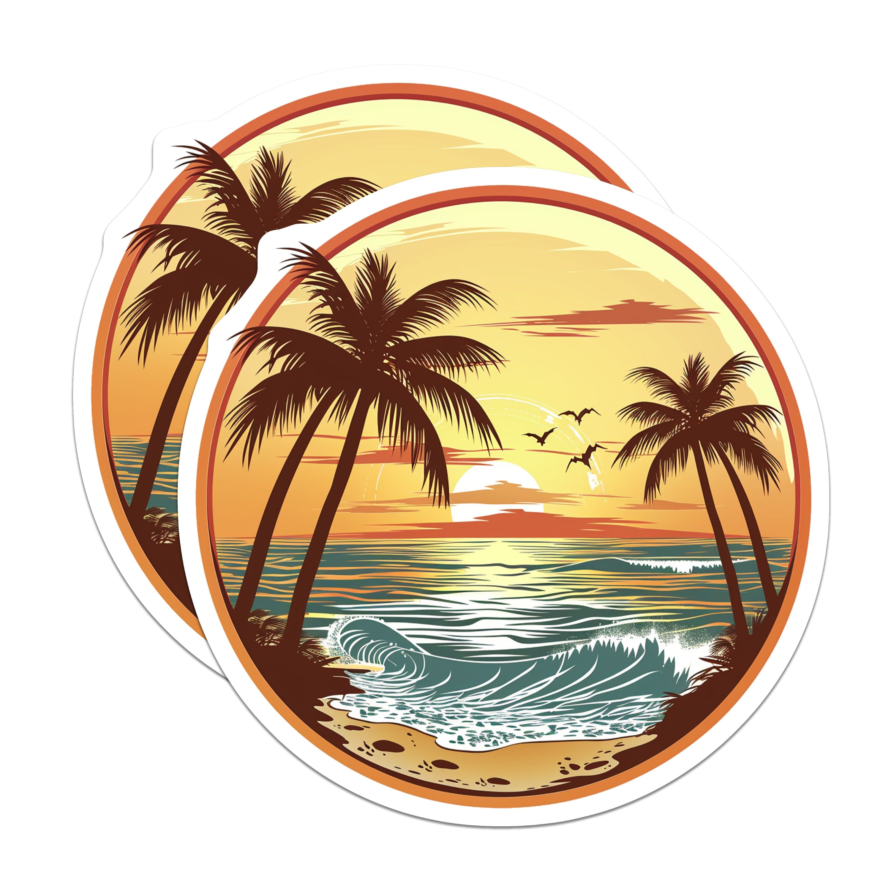 (2 Pack) Tropical Beach Sunset Magnets - Palm Tree Ocean Scene - Coastal Home Refrigerator Decor - 5 Inches On Longest Side - Thick Durable Magnet - Made in USA - MAG36229
