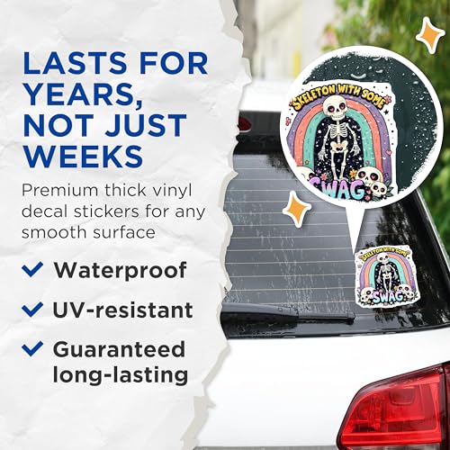 (2 Pack) Skeleton with Some Swag Stickers - Funny Skeleton Stickers - Cool Skeleton Stickers - 5" On Longest Side - Sticks to Smooth Flat Surfaces - Made in USA - BMCS5262