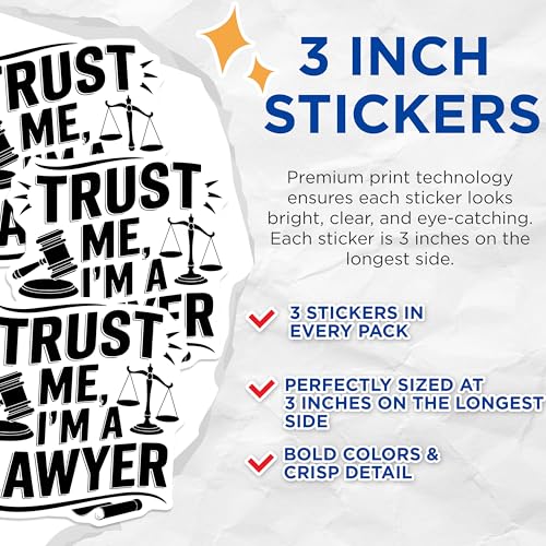 (3 Pack) Lawyer Decals - Trust Me I'm A Lawyer - Scales of Justice Decal - 3 Inches On Longest Side - Easy Peel & Apply - Made in USA - 3MCS4562