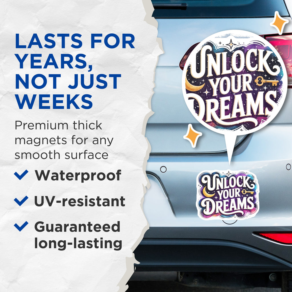 (2 Pack) Unlock Your Dreams Magnets - Inspirational Quote - Celestial Aesthetic - Manifestation Decor - 5 Inches On Longest Side - Thick Durable Magnet - Made in USA - MAG37502